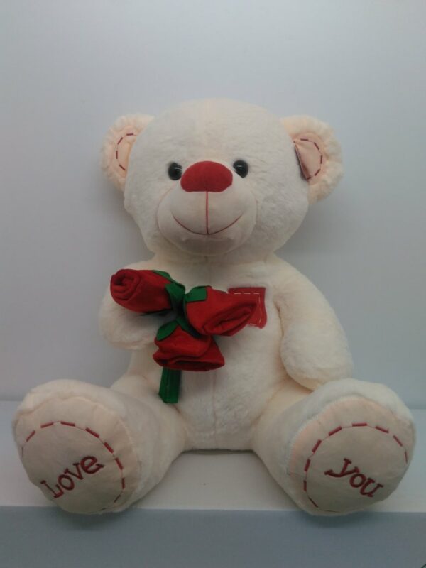 Peluche Orso Con Tre Rose Cm 60