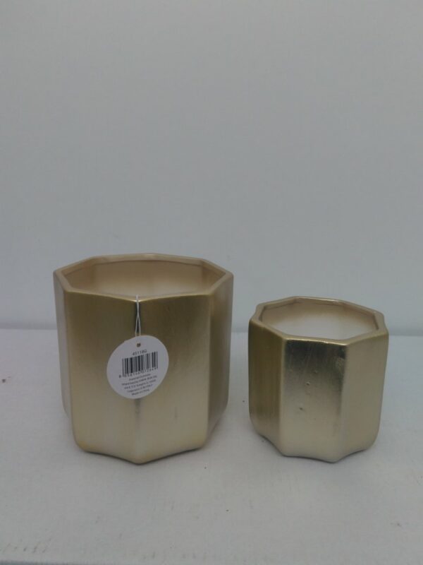 Caspo S/2 Esagonale Dorato Pic. Dm 12.5 H.12 - Gr Dm. 16 H.15
