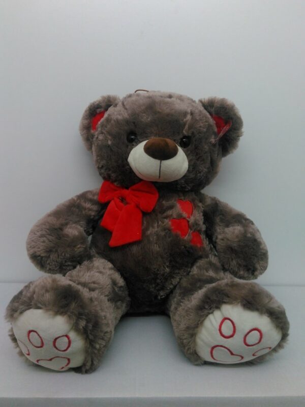 Orso C/fiocco E Tre Cuori Ricamati Cm 45