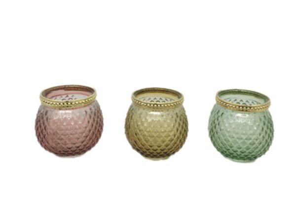 Sfera Portacandela D.8 - H.10 C/bordo Metallo Oro 3 Col Mix